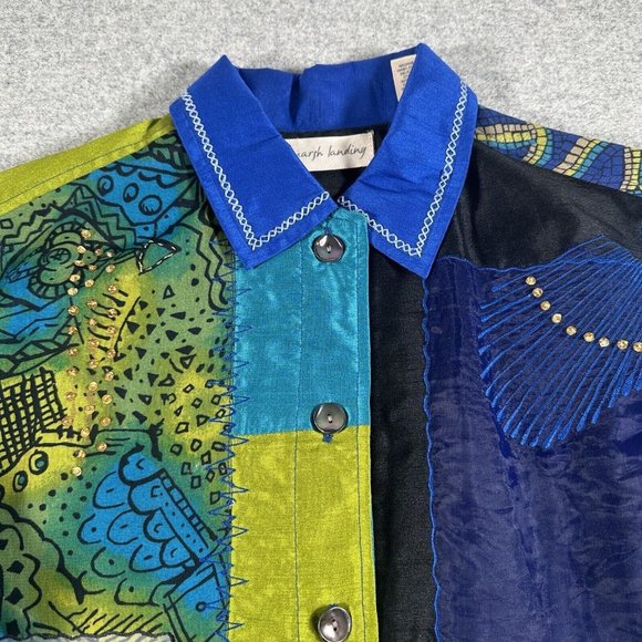 Marsh Landing Jacket Womens Medium Floral Embroidered Applique Patch Button up - Picture 2 of 15